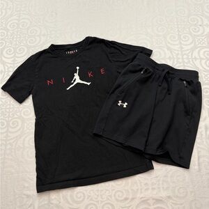 Under Armour Kids Black Shorts Medium, Jordan Basketball Tee Size Large Set